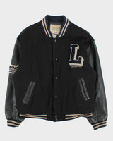 Vintage 1990s Levi's Chain Stitch Wool Leather Oversized Varsity Bomber Jacket - M