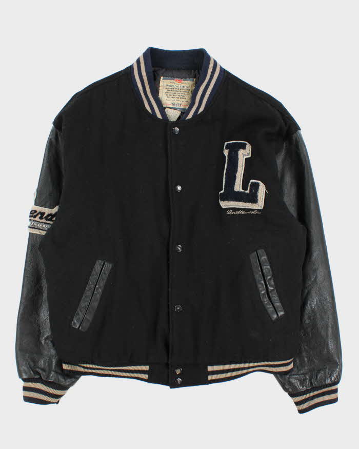 Vintage 1990s Levi's Chain Stitch Wool Leather Oversized Varsity Bomber Jacket - M