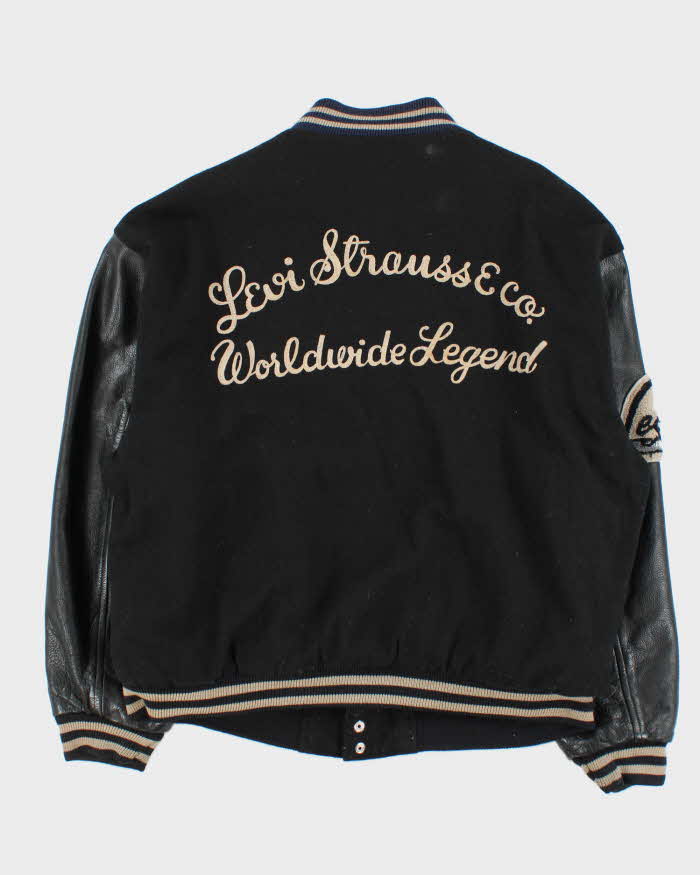 Vintage 1990s Levi's Chain Stitch Wool Leather Oversized Varsity Bomber Jacket - M