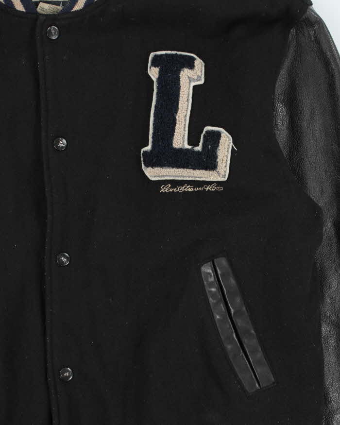 Vintage 1990s Levi's Chain Stitch Wool Leather Oversized Varsity Bomber Jacket - M