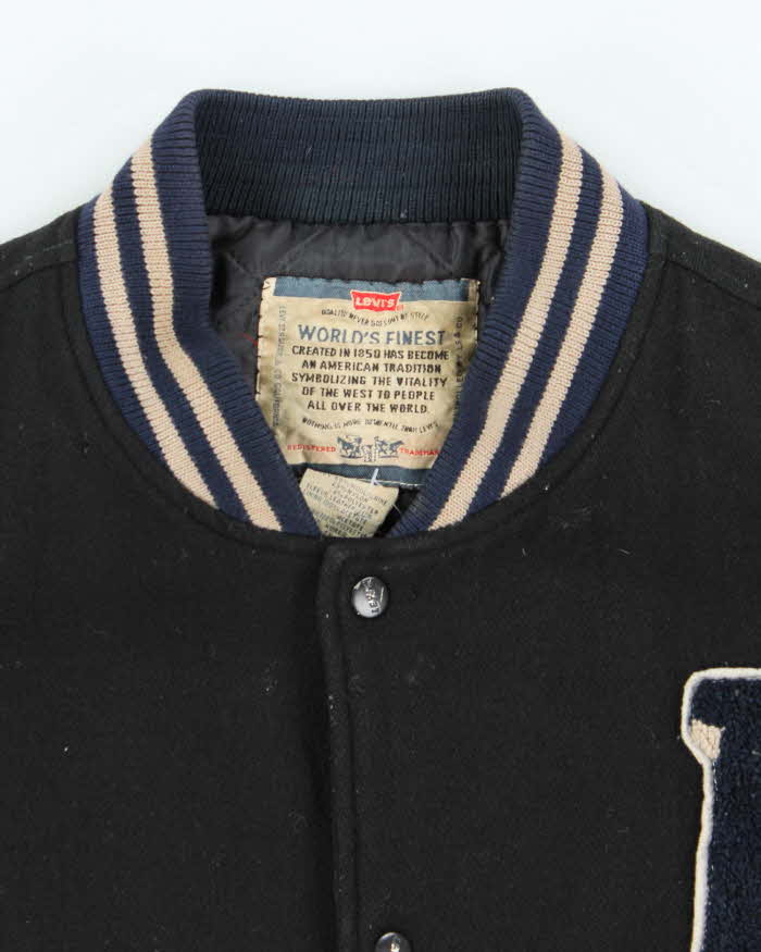 Vintage 1990s Levi's Chain Stitch Wool Leather Oversized Varsity Bomber Jacket - M
