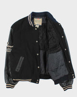 Vintage 1990s Levi's Chain Stitch Wool Leather Oversized Varsity Bomber Jacket - M
