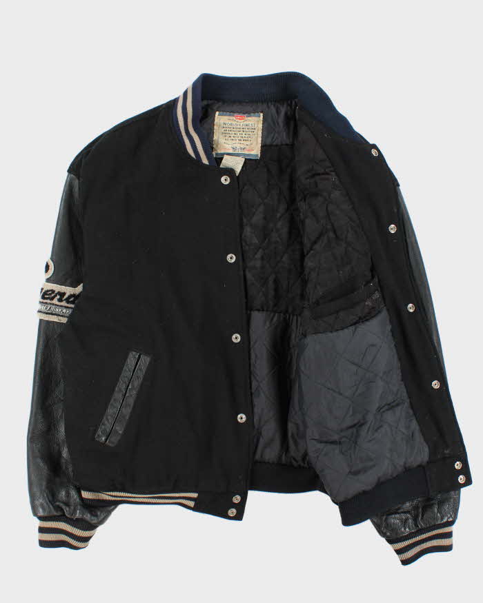 Vintage 1990s Levi's Chain Stitch Wool Leather Oversized Varsity Bomber Jacket - M