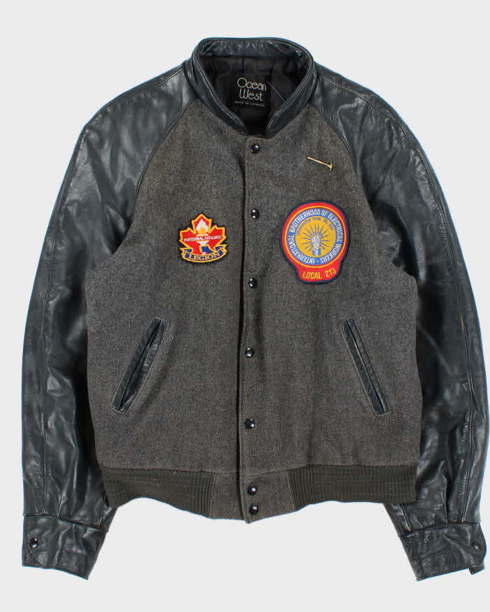 Vintage 1980s Ocean West Quilt Lined Wool Leather Varsity Bomber Jacket - L