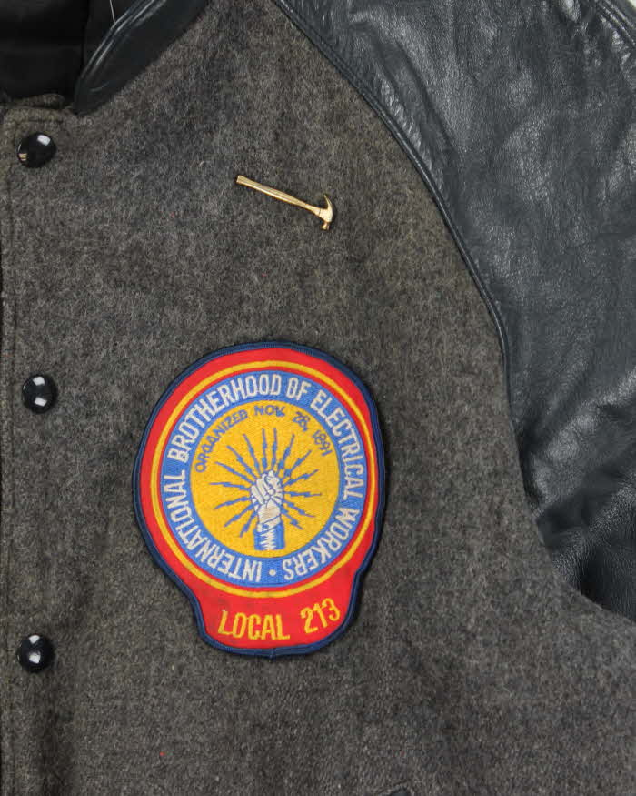 Vintage 1980s Ocean West Quilt Lined Wool Leather Varsity Bomber Jacket - L