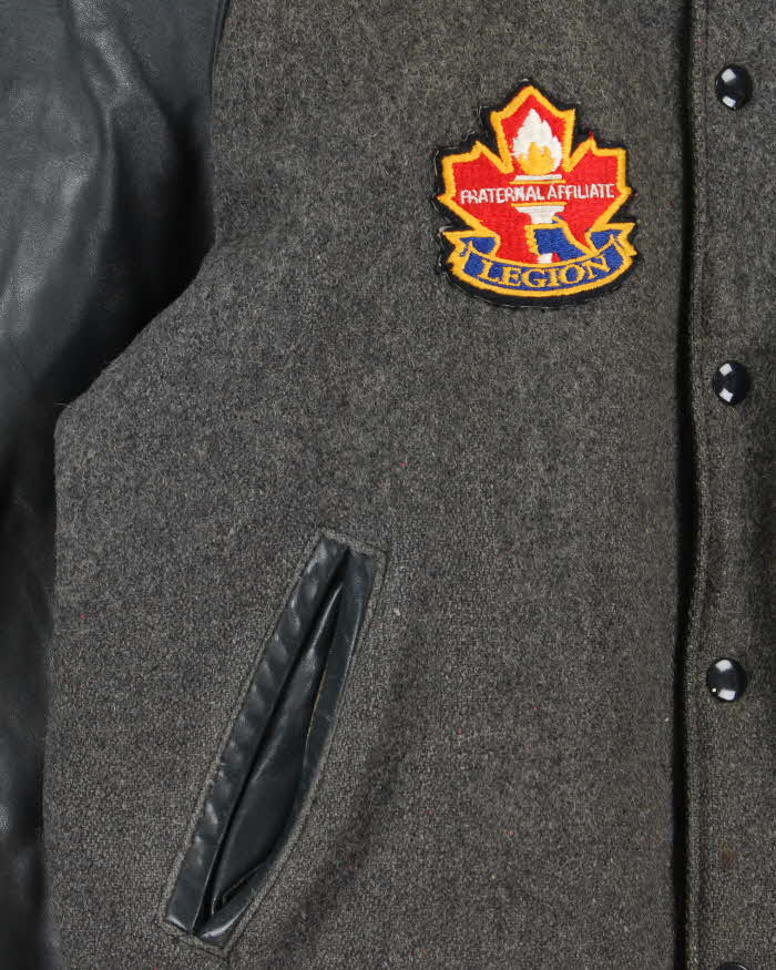 Vintage 1980s Ocean West Quilt Lined Wool Leather Varsity Bomber Jacket - L