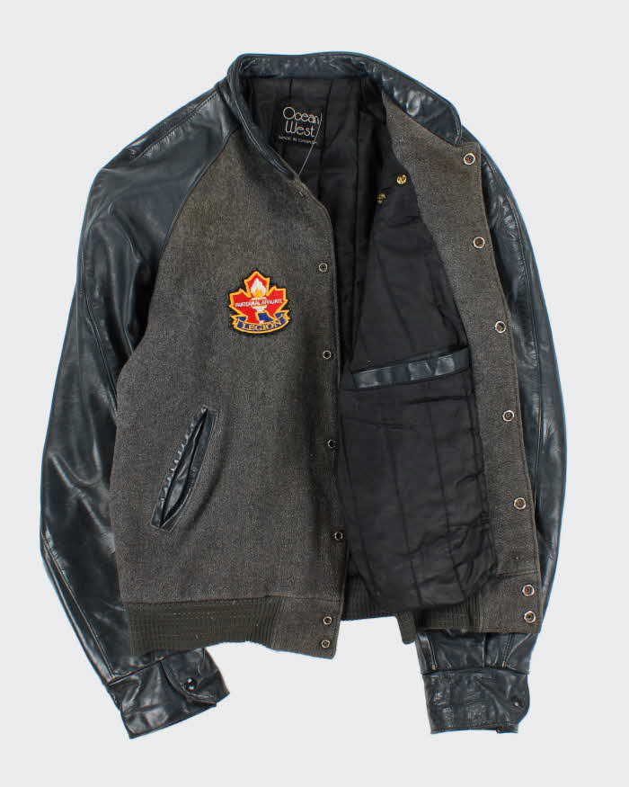 Vintage 1980s Ocean West Quilt Lined Wool Leather Varsity Bomber Jacket - L