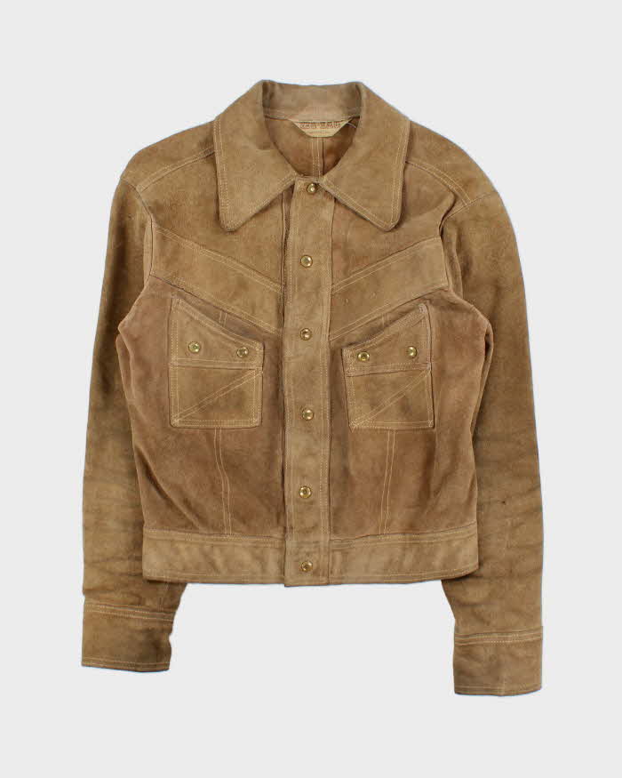 Vintage 1970s Zig Zag Tan Suede Western Jacket - S
