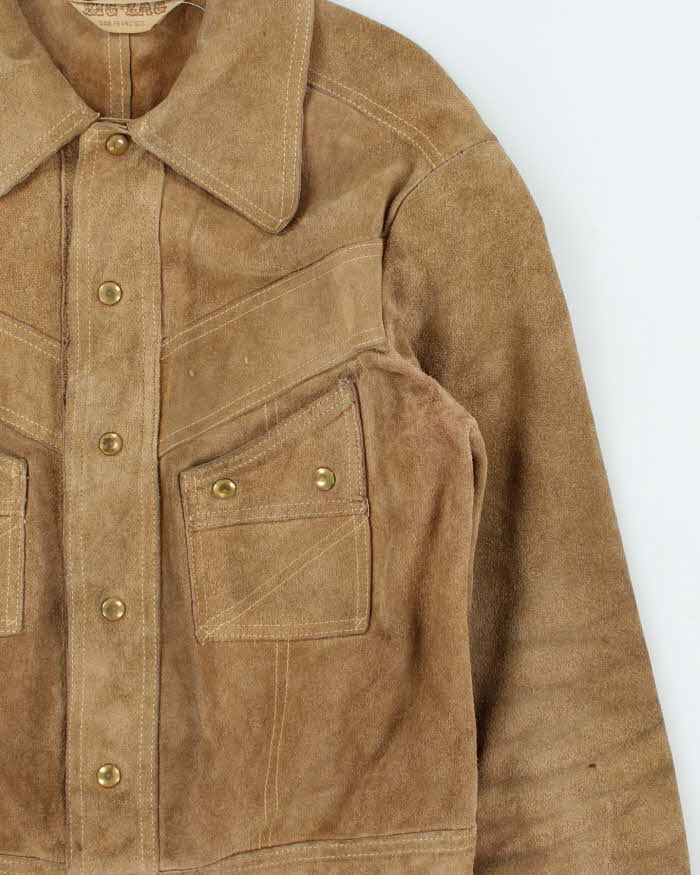 Vintage 1970s Zig Zag Tan Suede Western Jacket - S