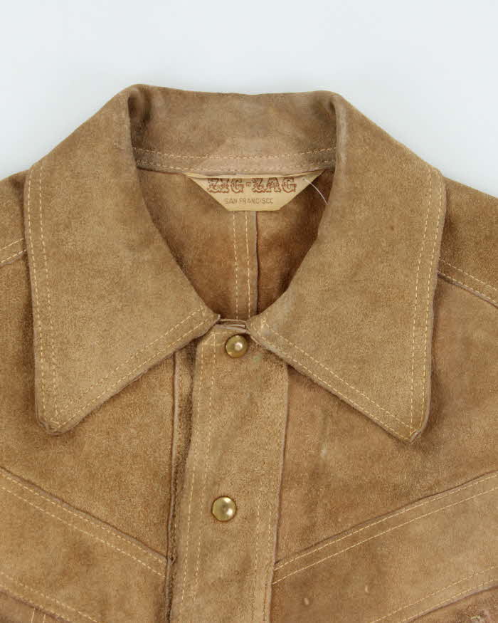 Vintage 1970s Zig Zag Tan Suede Western Jacket - S