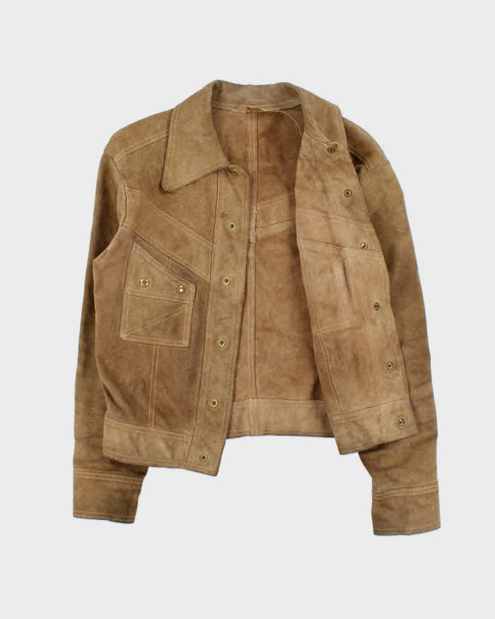 Vintage 1970s Zig Zag Tan Suede Western Jacket - S