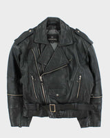 Vintage 1990s Bermans Studded Double Zip Heavyweight Classic Biker Jacket - L
