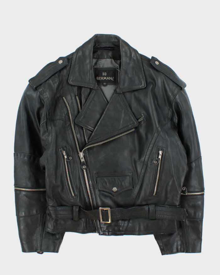 Vintage 1990s Bermans Studded Double Zip Heavyweight Classic Biker Jacket - L