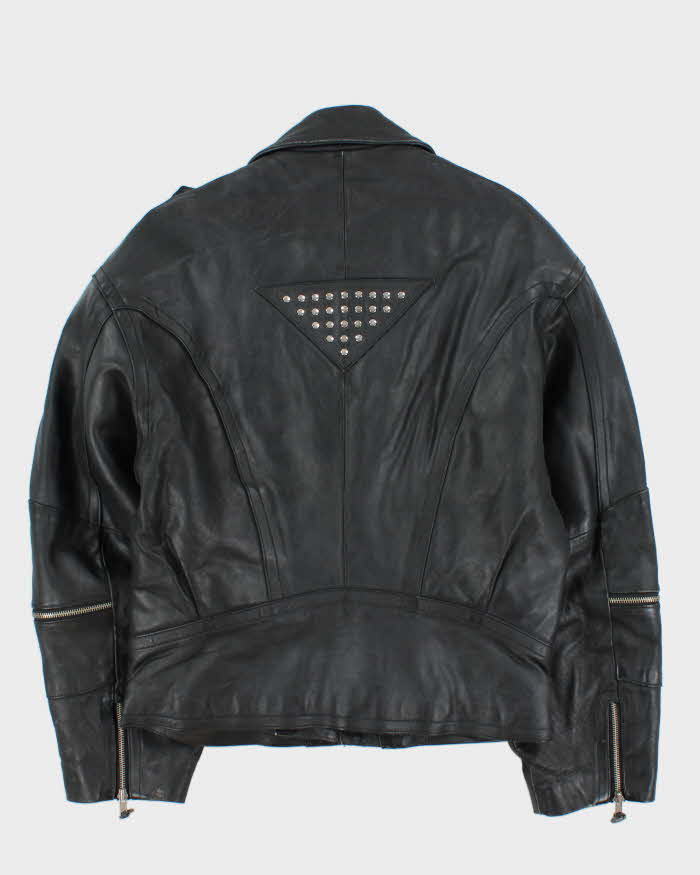 Vintage 1990s Bermans Studded Double Zip Heavyweight Classic Biker Jacket - L