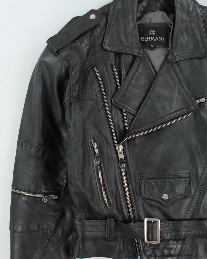 Vintage 1990s Bermans Studded Double Zip Heavyweight Classic Biker Jacket - L