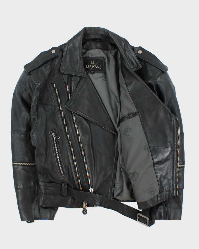 Vintage 1990s Bermans Studded Double Zip Heavyweight Classic Biker Jacket - L