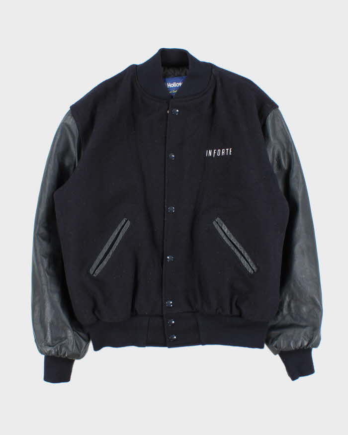 Vintage 1990s Holloway Wool Leather College Varsity Bomber Jacket - M