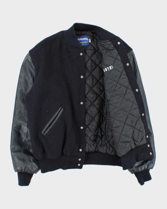 Vintage 1990s Holloway Wool Leather College Varsity Bomber Jacket - M