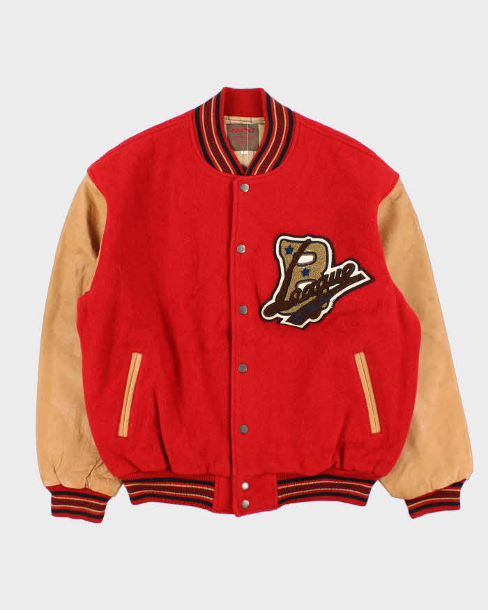 Vintage 1990s Batsu Japan B League Wool Leather Varsity Bomber Jacket - L