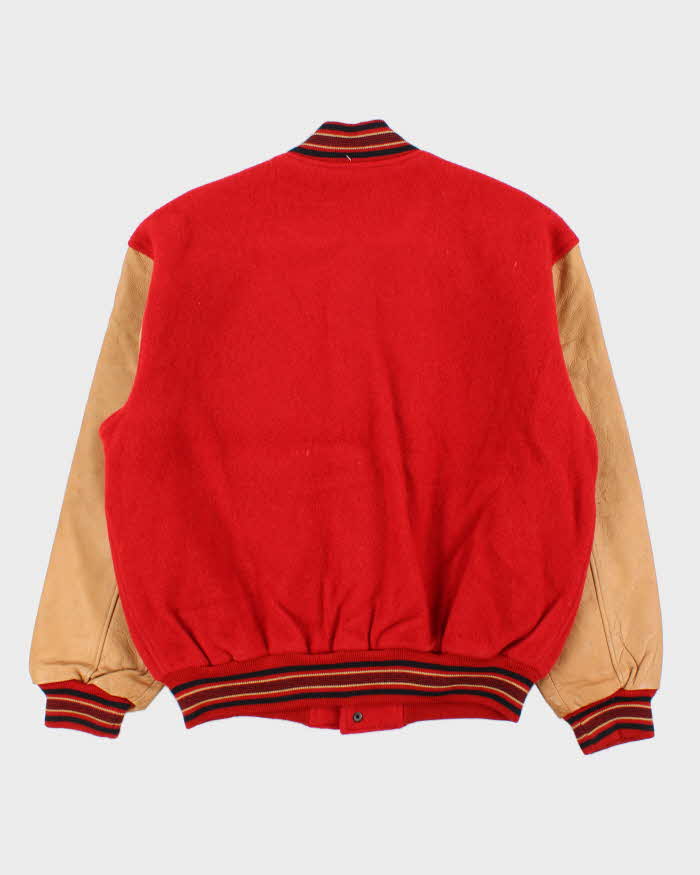 Vintage 1990s Batsu Japan B League Wool Leather Varsity Bomber Jacket - L