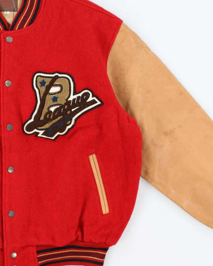 Vintage 1990s Batsu Japan B League Wool Leather Varsity Bomber Jacket - L
