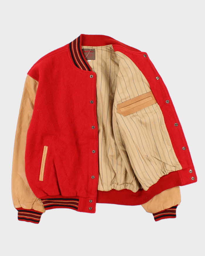 Vintage 1990s Batsu Japan B League Wool Leather Varsity Bomber Jacket - L