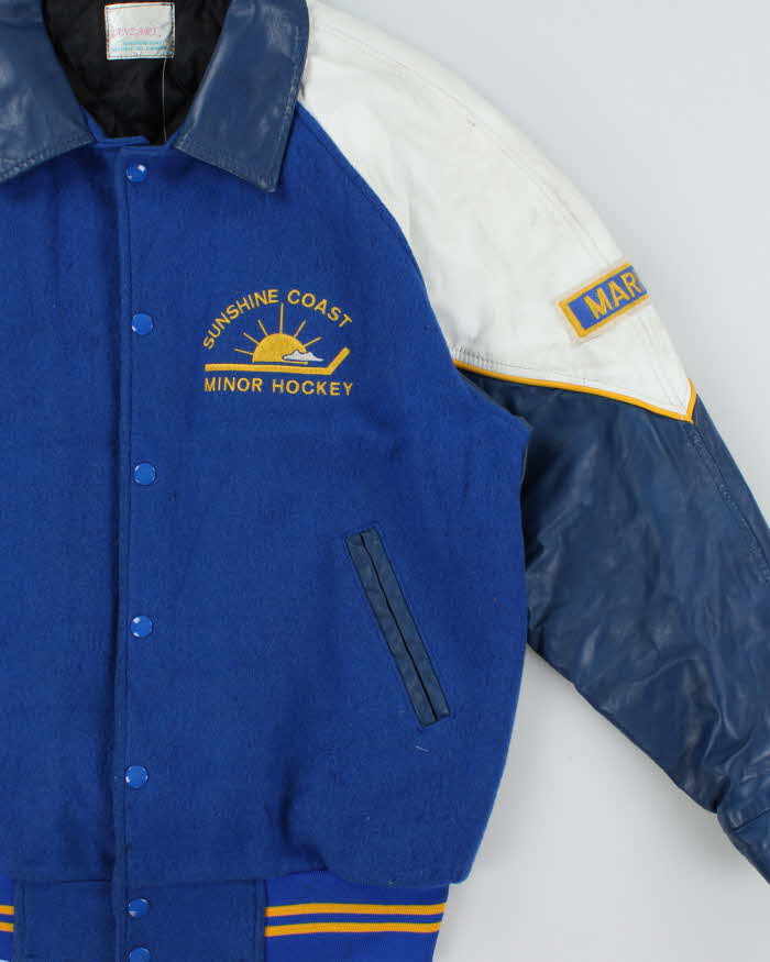 Vintage 1980s Sunshine Coast Hockey Team Wool Leather Varsity Bomber Jacket - L