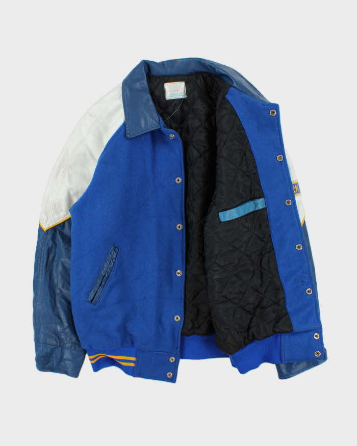 Vintage 1980s Sunshine Coast Hockey Team Wool Leather Varsity Bomber Jacket - L