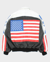Vintage 1990s USA Spell-Out Flag Leather Collared Bomber Jacket - XL