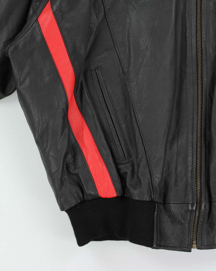 Vintage 1990s USA Spell-Out Flag Leather Collared Bomber Jacket - XL