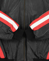 Vintage 1990s USA Spell-Out Flag Leather Collared Bomber Jacket - XL