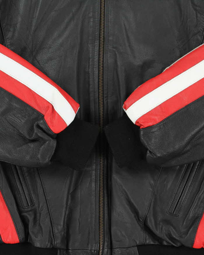 Vintage 1990s USA Spell-Out Flag Leather Collared Bomber Jacket - XL