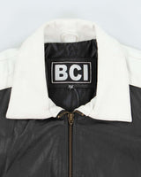 Vintage 1990s USA Spell-Out Flag Leather Collared Bomber Jacket - XL