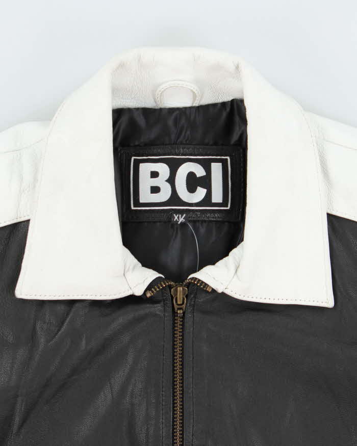 Vintage 1990s USA Spell-Out Flag Leather Collared Bomber Jacket - XL