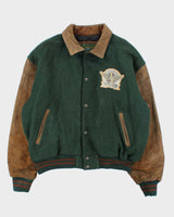 Vintage 1990s Hudson's Bay Company Wool Leather Collared Varsity Bomber Jacket - L