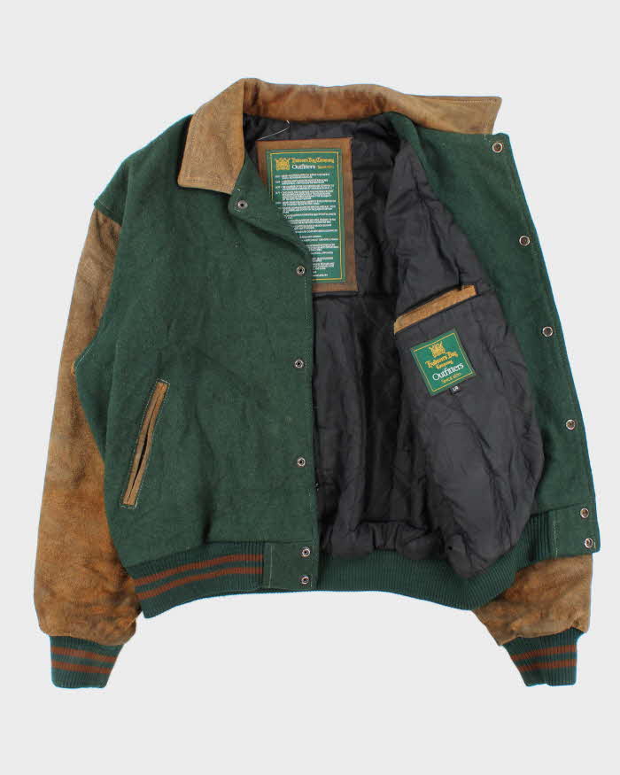 Vintage 1990s Hudson's Bay Company Wool Leather Collared Varsity Bomber Jacket - L