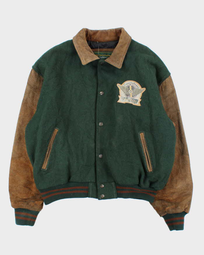 Vintage 1990s Hudson's Bay Company Wool Leather Collared Varsity Bomber Jacket - L