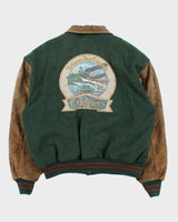 Vintage 1990s Hudson's Bay Company Wool Leather Collared Varsity Bomber Jacket - L