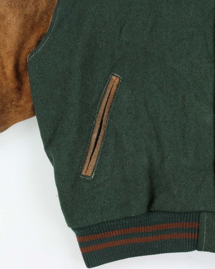 Vintage 1990s Hudson's Bay Company Wool Leather Collared Varsity Bomber Jacket - L