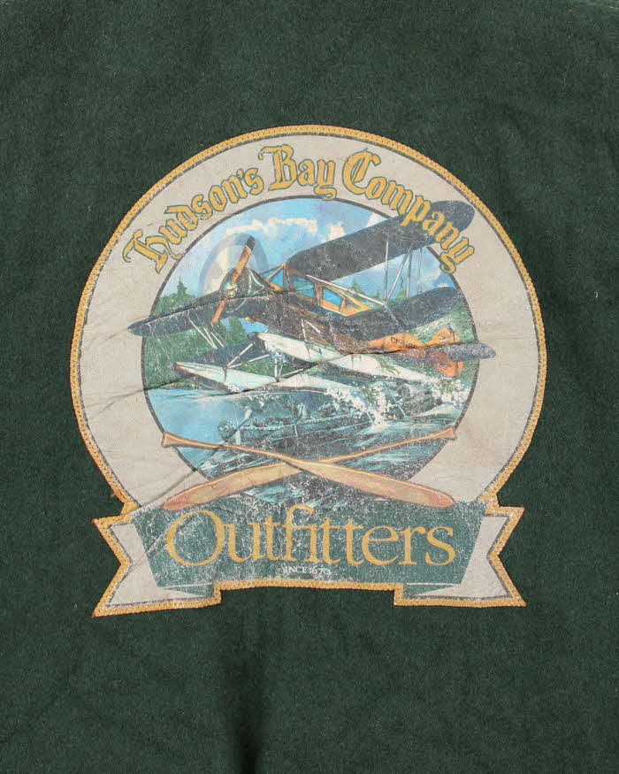 Vintage 1990s Hudson's Bay Company Wool Leather Collared Varsity Bomber Jacket - L