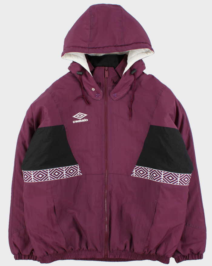 Vintage 1990s Umbro Quilt Lined Hooded Shell Bomber Jacket - XL