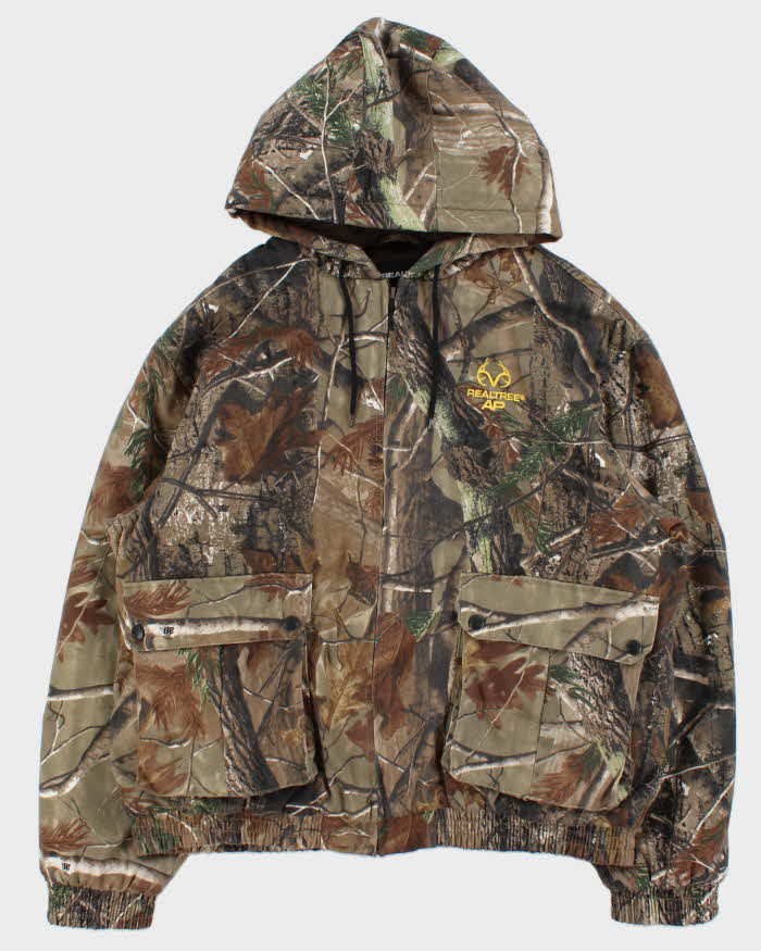 Vintage Y2K 00s Realtree AP Khaki Camouflage Quilt Lined Hooded Jacket - XL