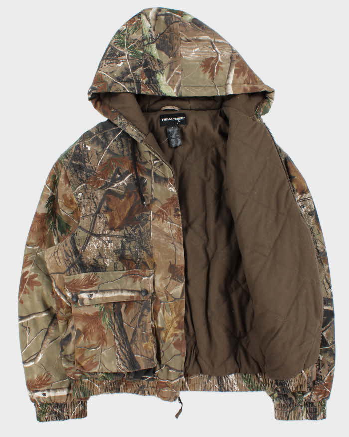 Vintage Y2K 00s Realtree AP Khaki Camouflage Quilt Lined Hooded Jacket - XL