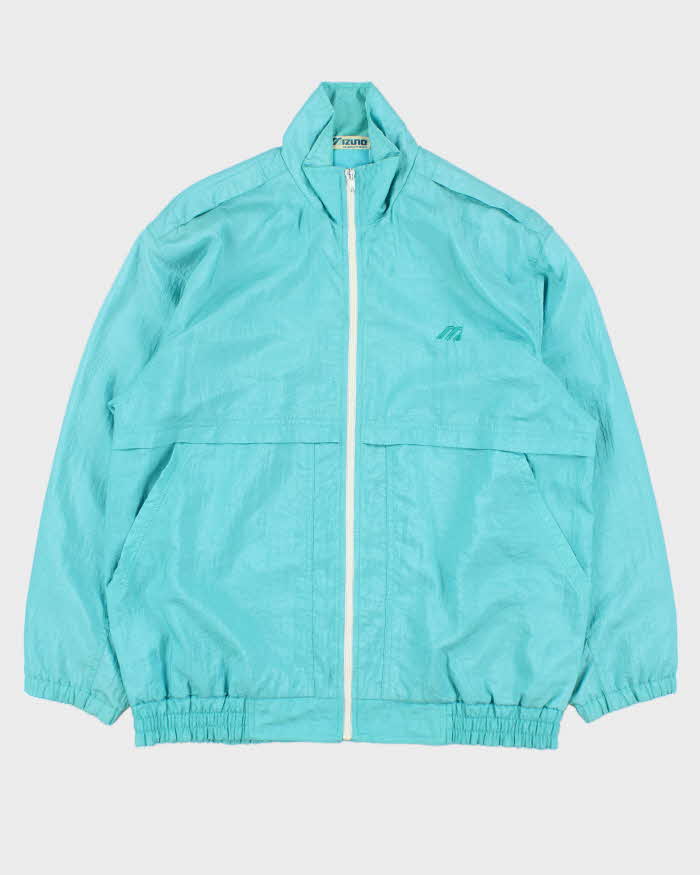 Vintage 1980s Mizuno Spearmint Green Satin Shell Windbreaker Jacket - M