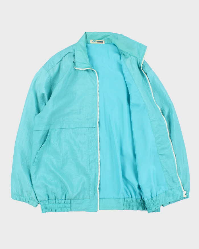 Vintage 1980s Mizuno Spearmint Green Satin Shell Windbreaker Jacket - M