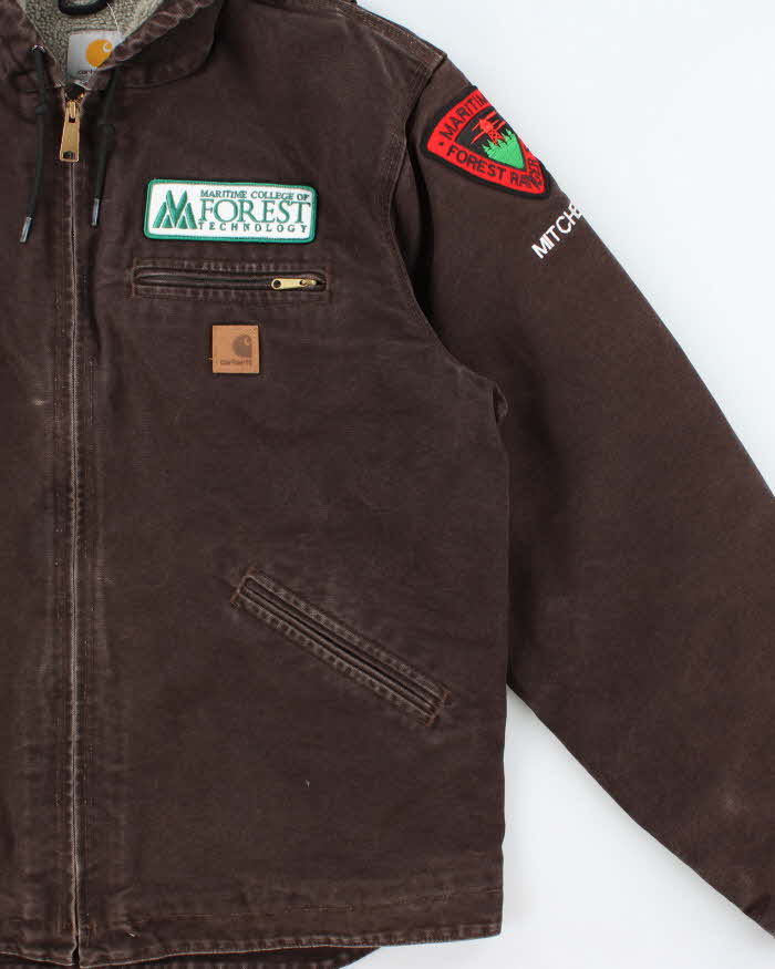 Vintage Carhartt J141 DKB Active Sherpa Lined Duck Canvas Hooded Workwear Jacket - L