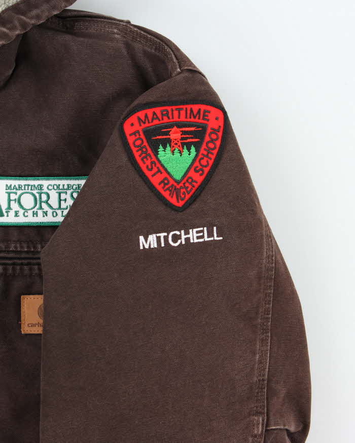 Vintage Carhartt J141 DKB Active Sherpa Lined Duck Canvas Hooded Workwear Jacket - L