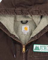 Vintage Carhartt J141 DKB Active Sherpa Lined Duck Canvas Hooded Workwear Jacket - L