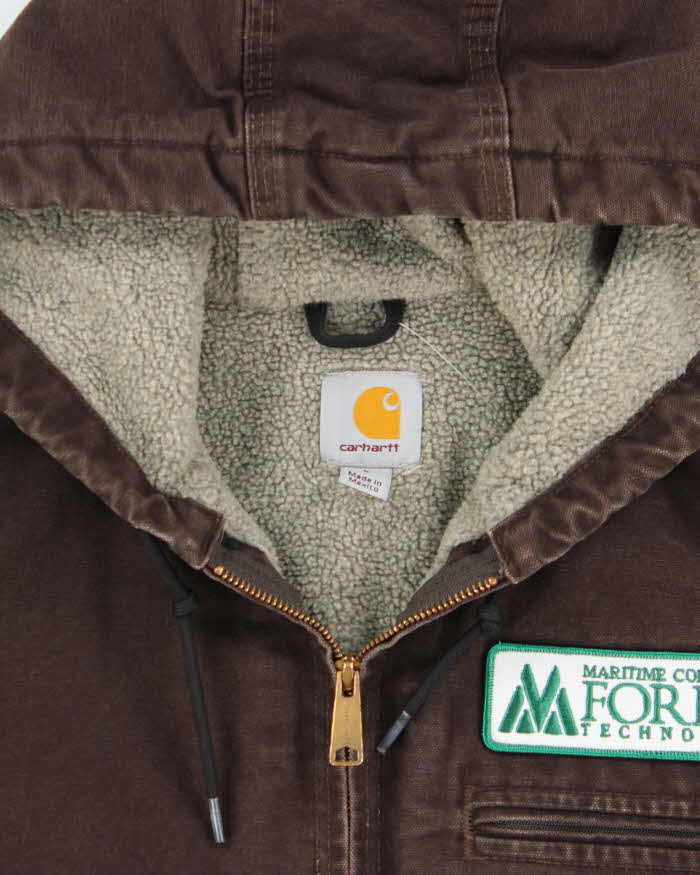 Vintage Carhartt J141 DKB Active Sherpa Lined Duck Canvas Hooded Workwear Jacket - L