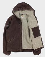 Vintage Carhartt J141 DKB Active Sherpa Lined Duck Canvas Hooded Workwear Jacket - L